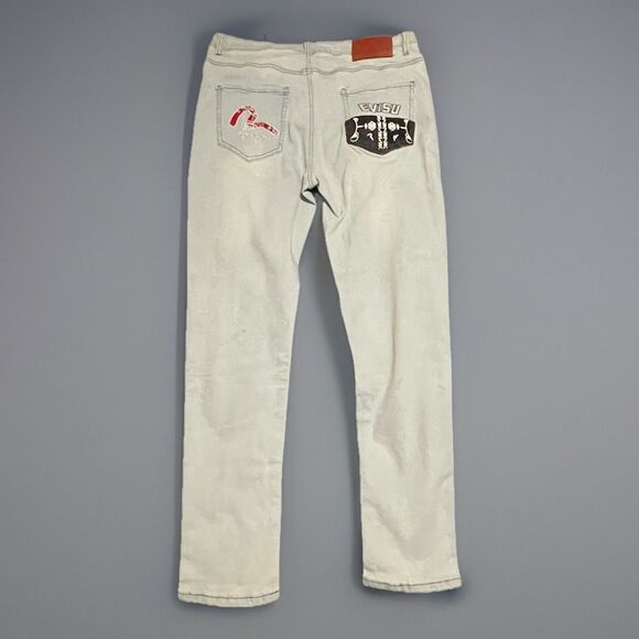 Men’s EVISU jeans Sz 33 light wash, slim/tapered fit style - Picture 1 of 16